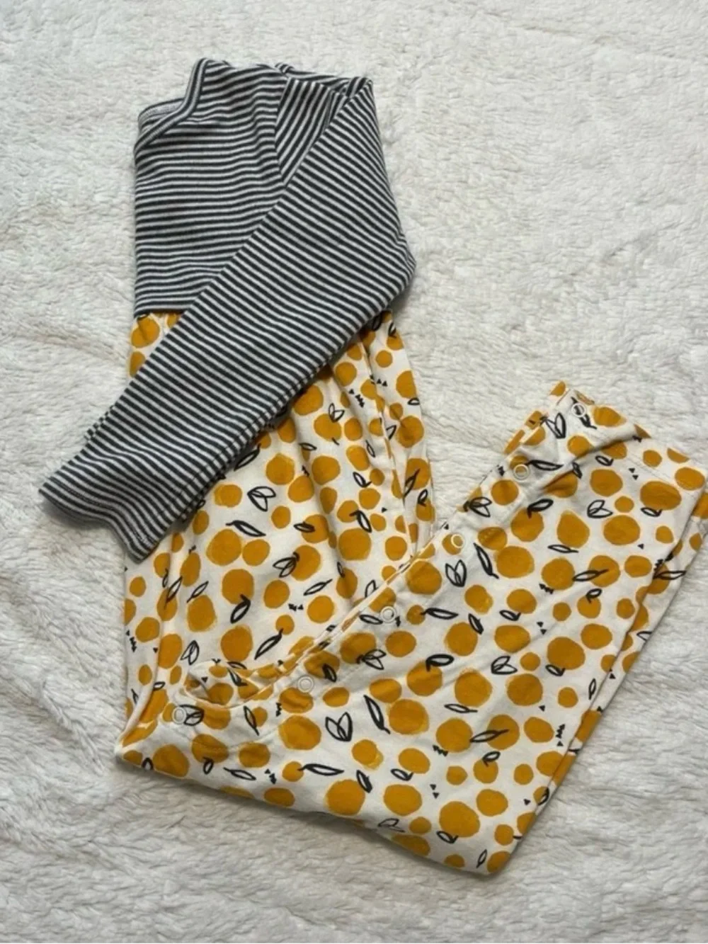 Tea Collection Jumpsuit Romper Girls 18/24M Long Sleeve Stripe & Lemon Print EUC